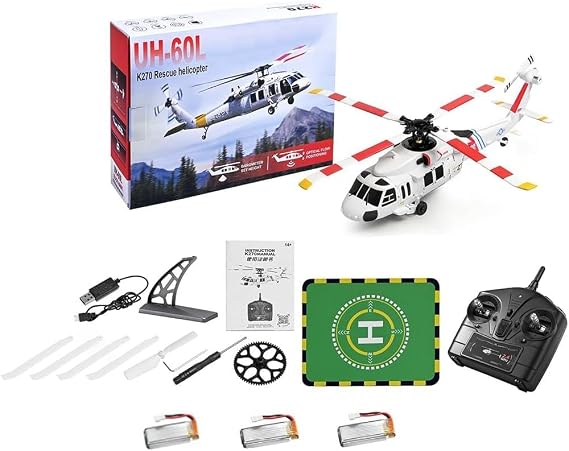 WL K270 UH-60L Blackk Hawkk RC Helicopter, 170-Class 2.4G 4CH 4-Rotor Flybarless Remote Control Helicopter with Optical Flow Positioning/Barometric Altitude, Gift -RTF
