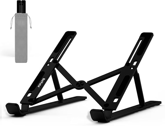 BoYata Laptop Stand, 6-Level Height Adjustable Portable Laptop Riser, Black | Easy to Carry, Premium Aluminum Notebook Stand, Adjustable & Foldable Laptop Holder for Desk, Compatible for 10-15.6” Laptops