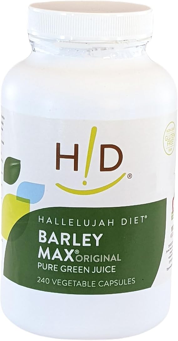 Hallelujah Diet Organic BarleyMax - Barley and Alfalfa Vegetable Capsules (240 Capsules, 30 Day Supply) - USDA Certified Organic, Non GMO, Vegan, Gluten Free