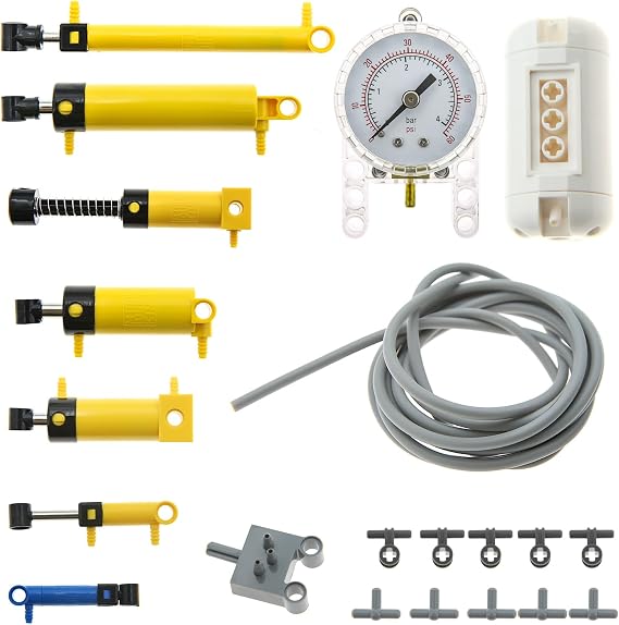 ASTEM 21pcs Pneumatic Technic-Parts Kit Compatible with Lego Pneumatic Cylinders-Air-Pump Pressure Rod Switch Piston Hose Technic Linear Actuator MOC-Spare-Parts.