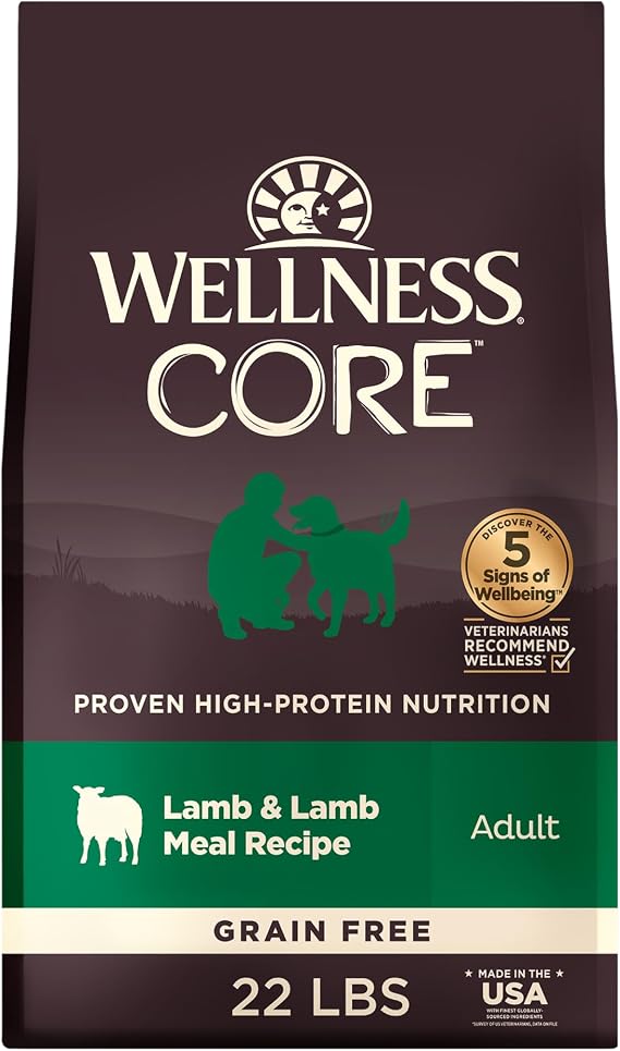 Wellness CORE Adult Dry Dog Food, Grain Free Kibble, Natural, High Protein, Lamb Recipe, 22 lb Bag
