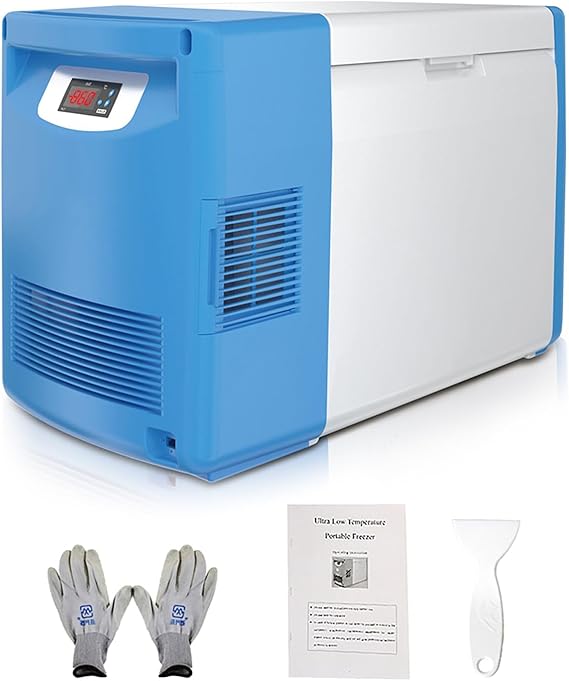 Lab Cryogenic Freezer,40 to -86C(-122.8F) 20L Ultra Low Temp Freezer | 110V, Portable Medical Refrigerator, Countertop Lab Refrigerators for Scientific Research, Blue