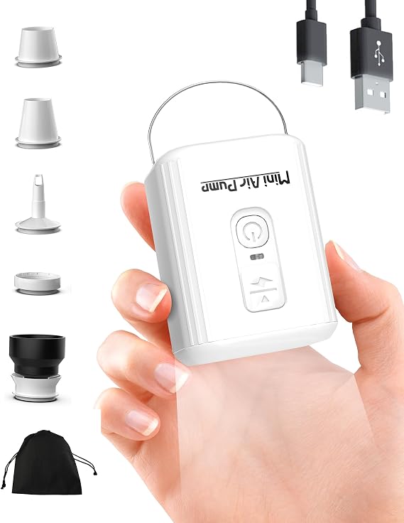 Mini Air Pump for Inflatables with 1600mAh Battery USB Rechargeable, Portable Air Mattress Pump to Inflate Deflate for Pool Floats, Air Bed, Air Mattress Swimming Ring, Vacuum Bags