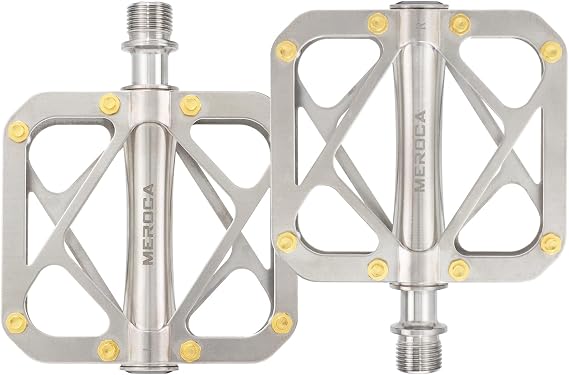 Mountain Bike Pedal Full Titanium Body Road Bike Pedal Large Platform Pedal with 3 Sealed Bearing Anti-Skid Pedal Bicycle Pedals of 9/16 inch