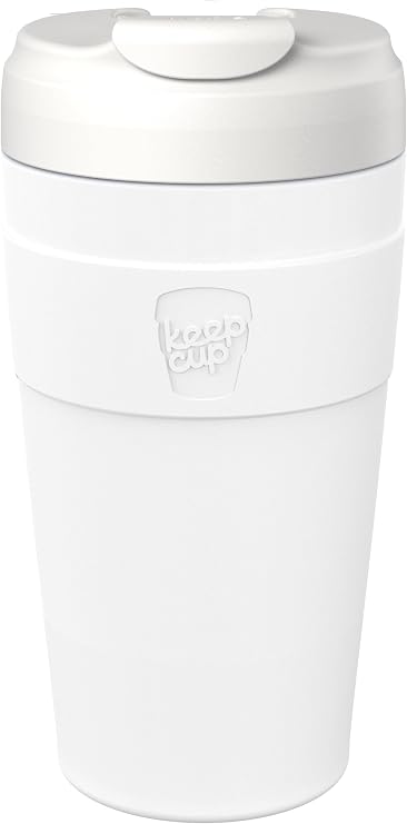 KeepCup Commuter Travel Mug - Insulated Stainless Steel Reusable Coffee Cup with Spillproof Flip Lid - 16oz/454ml - Bone White
