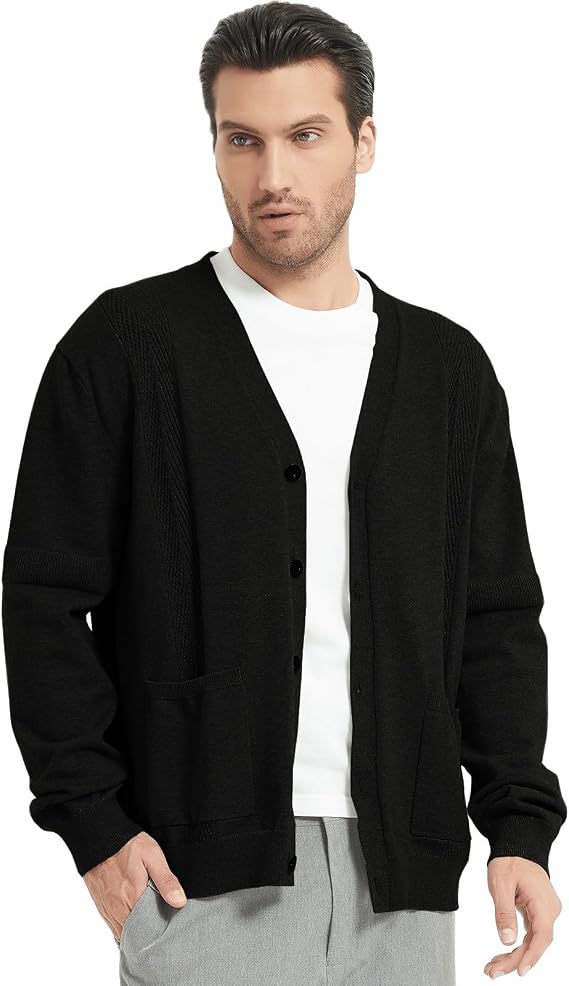 Men's Casual Cardigan Sweater Long Sleeve V Neck Button Down Mens Knit Cardigan Sweaters with Pockets