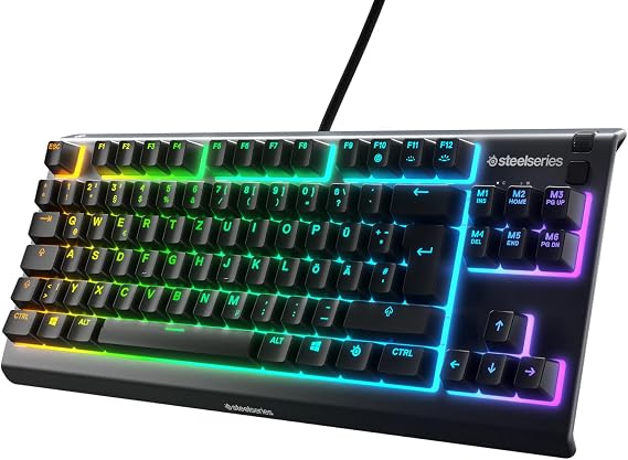 SteelSeries Apex 3 TKL - Gaming Keyboard - Tenkeyless Compact Form Factor - Silent Gaming Keyboard - 8-Zone RGB Illumination - IP32 Water &amp; Dust Resistant - German QWERTZ Layout , Black
