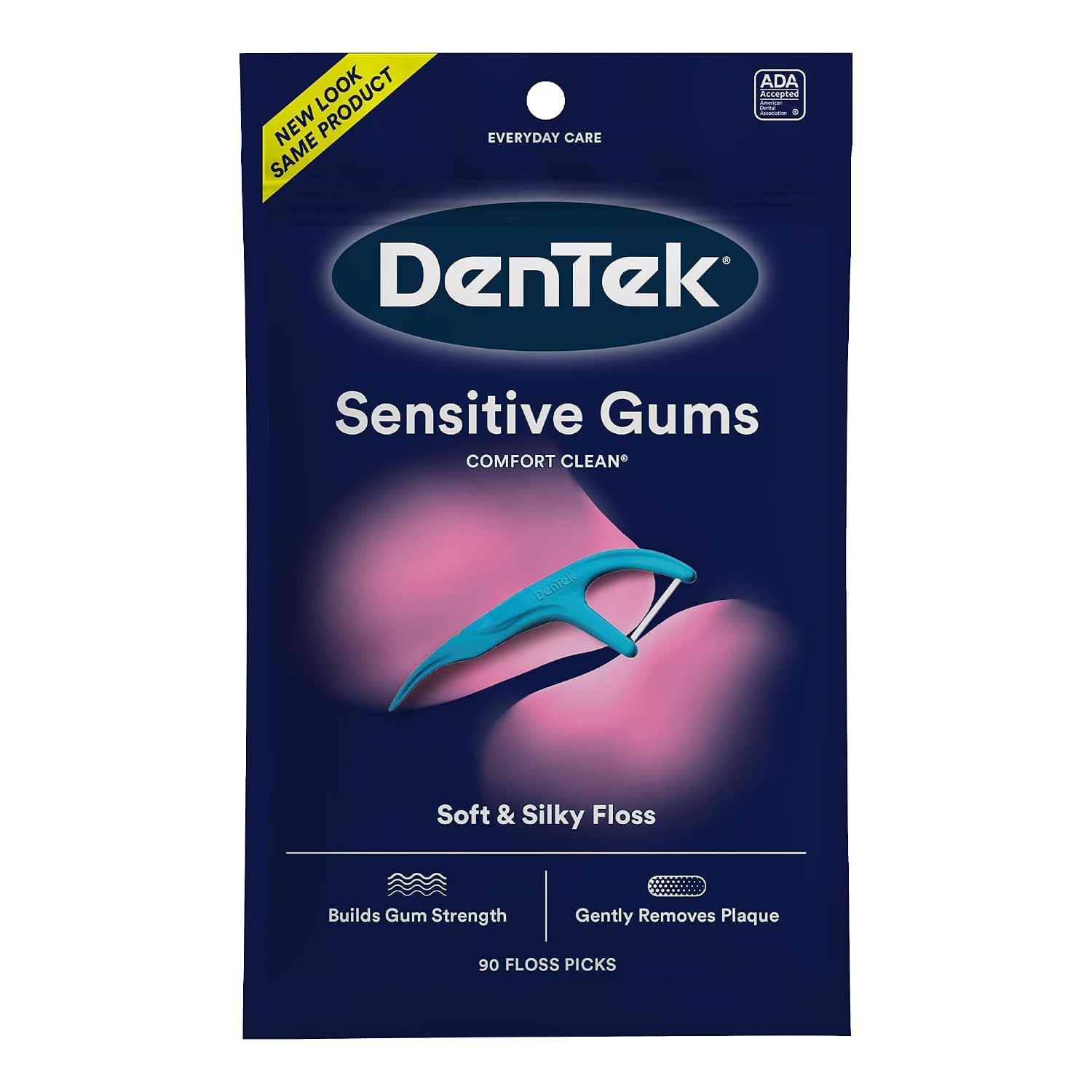 DenTek Comfort Clean Sensitive Gums Floss Picks, Soft & Silky Ribbon, 90 Count