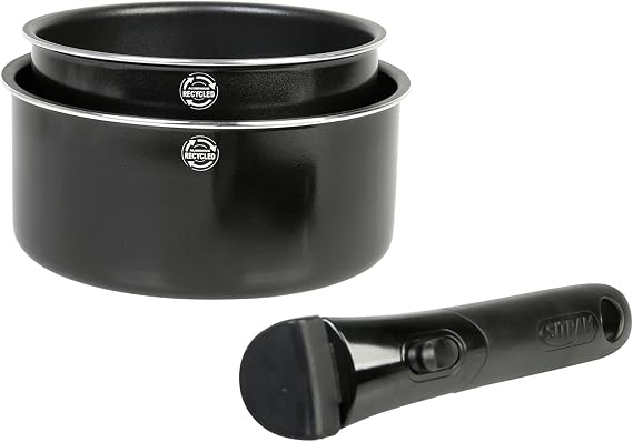 Sitram 715484 Set of 2 Saucepans Recycled Aluminium SITRAMOVIBLE FAMILY Diameter 16-20 cm Height 7.5-9 cm PFOA-Free Non-stick Inner Coating - Removable SITRAMOVIBLE Handle - Suitable for All Heat