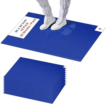 Sticky Adhesive Mat Tacky Pads 300 Sheets, 10 Pack of 30 Sheet 24'' x 36''/ 60 x 90 cm, Thickened Cleaning Mats for Shoes, Construction, Cleanroom, Laboratories, Hospitals, Dogs, Pets, Home- Blue