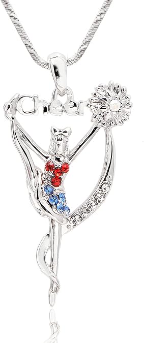 Silver Plated Crystal Cheerleader Charm Necklace