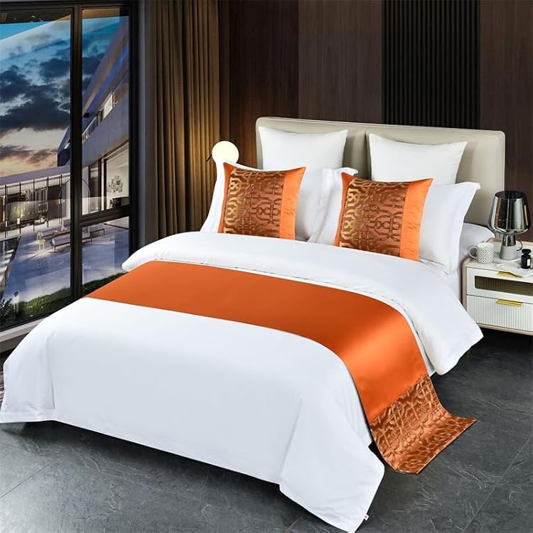 Bed Runner Bedding Scarves Smooth Hotel Bed End Towel Guesthouse Soft Bedspread Decoration Modern Coverlets Protection for Twin Queen King Size Bed-Orange||Only 1 Pillowcase 50X50cm