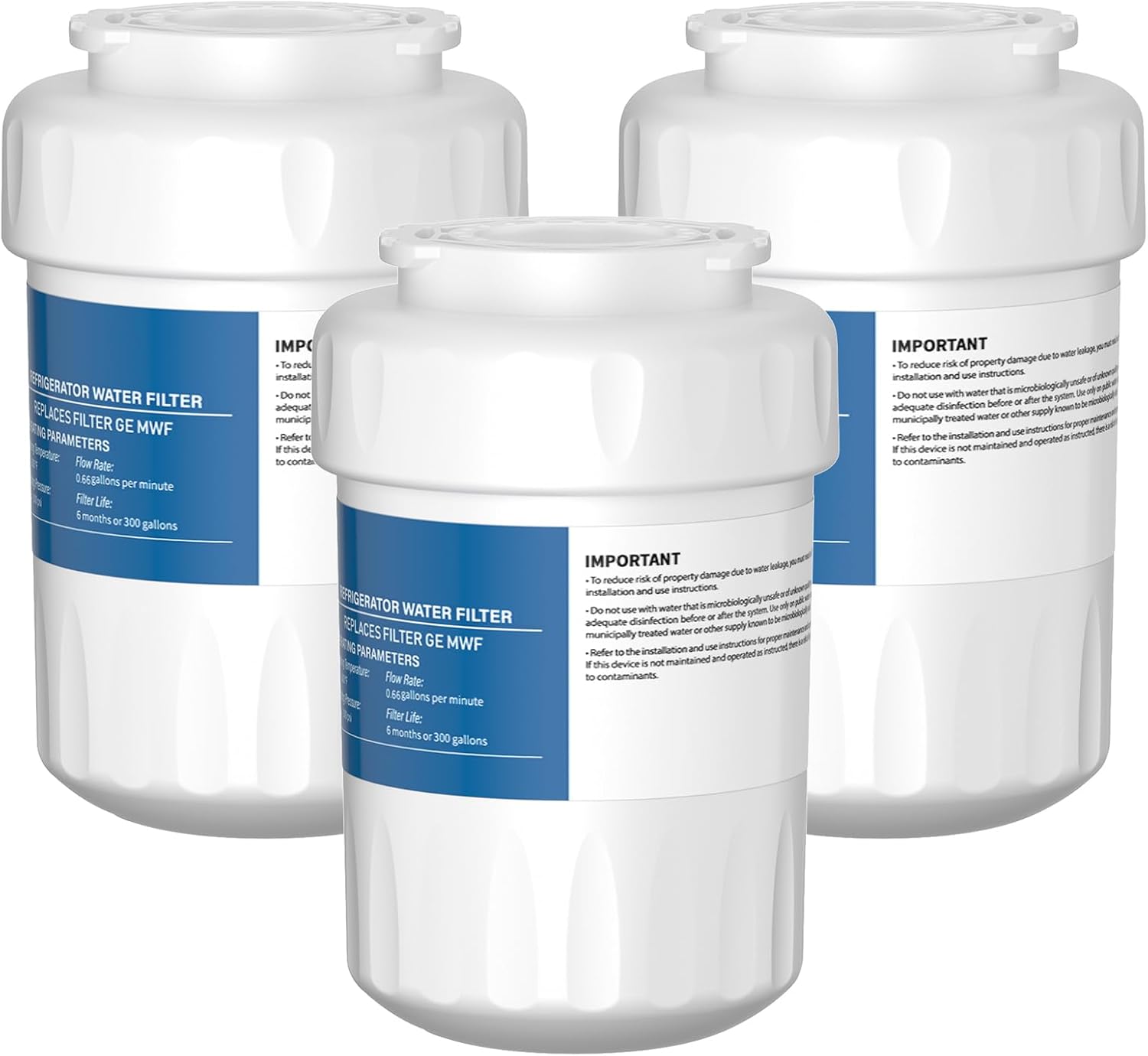 Water Filter Replacement for GE MWF SmartWater MWFP, MWFA, GWF, HDX FMG-1, HWFA, MWFINT, GWFA, GWF01, GWF06, Kenmore 46-9991, 46-9996, GF-MWF, WFC1201, AQF-FF13, RWF0600A, RWF0600AH, 3 Pack