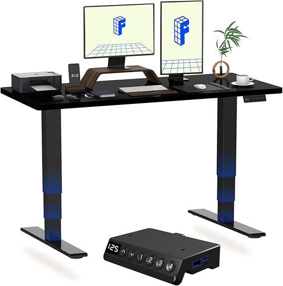 FLEXISPOT E6 MAX ONE PIECE Electric Standing Desk with USB Dual Motors 3 Stage Height Adjustable Sit Stand Up with Memory Smart Panel(Black Frame+120x60cm Black Top)