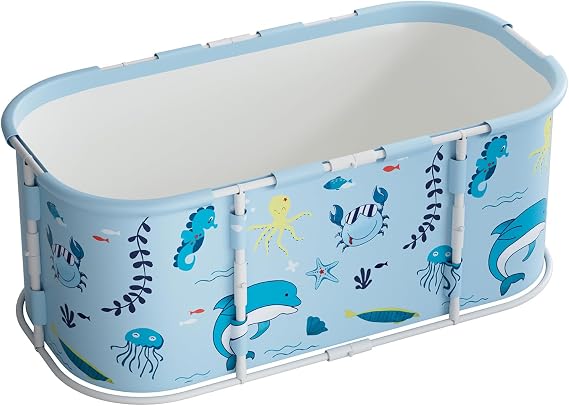 Portable Bathtub, 45 inch Foldable Bathtub for Adults, Separate Family Bathroom SPA Therapy Tub for Shower Stall, Soaking Hot SPA and Ice Bath Tub (Ocean Pattern)