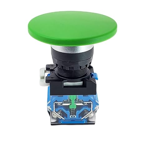 Momentary Big 60mm Mushroom Cap Push Button Switch Self Reset No Lock Round 1NO1NC Button Silver Contact 22mm LA38-11M/60 (Color : Green, Size : Self Reset Type)