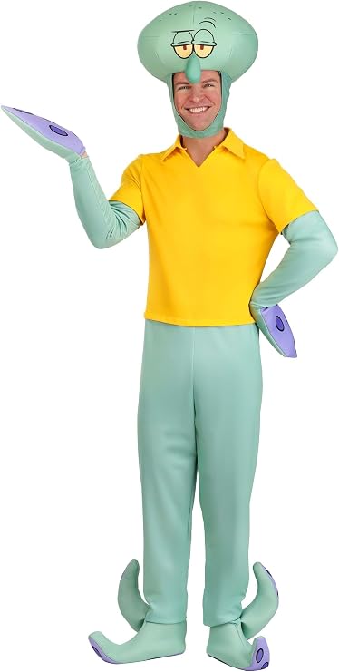 Mens Deluxe Squidward Tentacles Costume | Adult Spongebob Squarepants Character Outfit with Headpiece