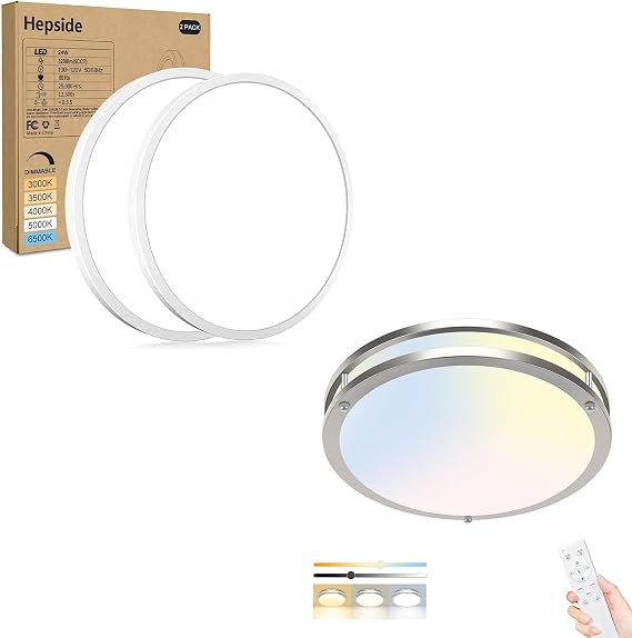hepside 1Pack Flush Mount LED Ceiling Light with Remote+ 2Pack LED Flush Mount Ceiling Light Fixture,Dimmable& 3000K-6500K Adjustable Ceiling Light Fixture for Kitchen Bathroom Bedroom Hallway