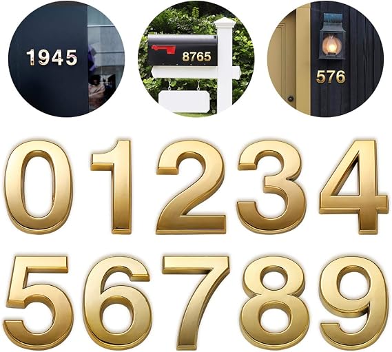 Mailbox Numbers for Outside, 2 Inch Door Address Number Stickers for Apartment Room, Gold Shiny, 1 Set of 10 Pcs.