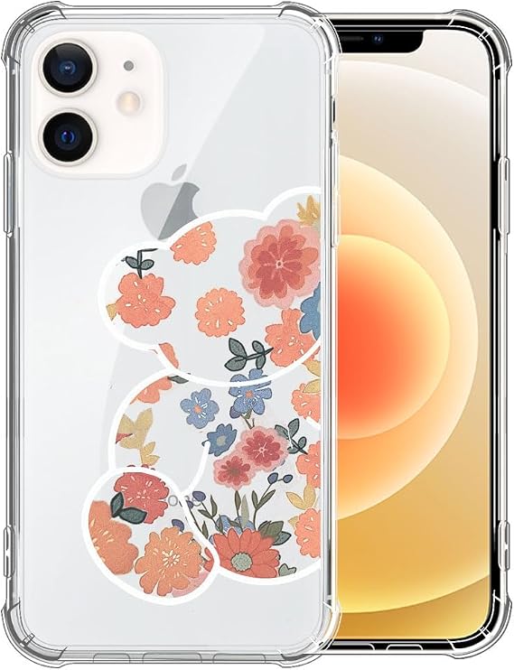 Case for iPhone 11,T1t Bear Flower Clear Case Pattern Cute Cover Case for Girls Men Slim Thin Soft Shockproof Phone Case