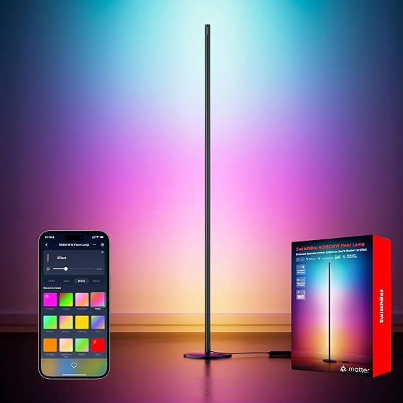SwitchBot Smart Floor Lamp RGBICWW Voice/App Controlled Works with Alexa, Apple Home & Google, Matter, Warm & Cool White, 1200lm Music Sync, Lamp for Living Room for Bedroom Christmas/Holiday decor