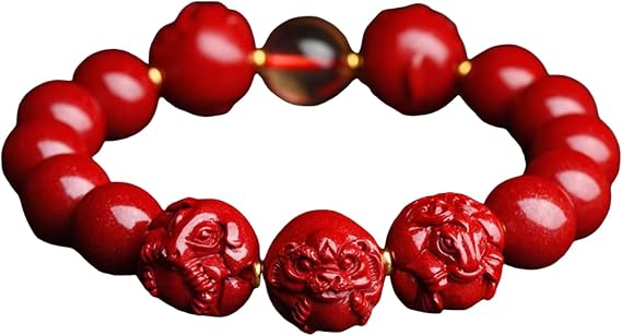 Feng Shui Bracelet Cinnabar Crystal Stone Bracelet Chinese Zodiac Animals Bracelet Talisman Gems Natural Stone Crystal Beaded Bracelet Red Lucky Bracelet Wealth Prosperity