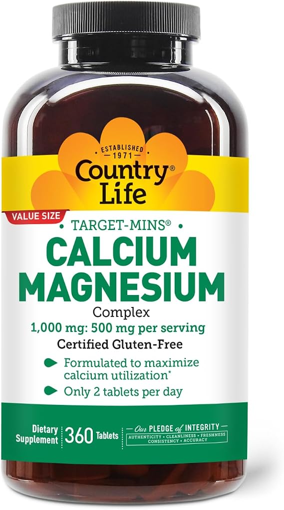 Country Life Target-Mins Calcium Magnesium Complex, 360 Tablets | 2:1 calcium-to-magnesium ratio with 180 convenient daily servings