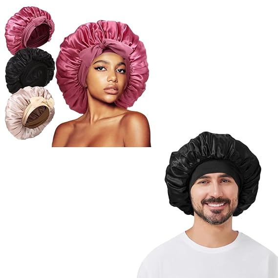3Pcs Silk Bonnet for Women + 1Pc Bonnet for Men