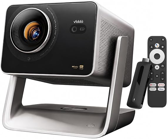 Vidda C5 Pro Max Laser 4K Projector for Home Office Outdoor | QuaLas42 3200 CVIA Lm 0.9-1.5:1 56W Hi-Res Speaker WiFi Bluetooth HDMI | Android Chinese OS with KD3 Google TV Stick