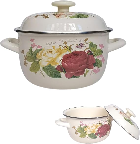 Enamel Pot,Enamel Stock Pot with Lid,Thickened Enamel Cookware,Non- Stick Enamel Stock Pot with Lid and Handles for Home Kitchen Pasta,L