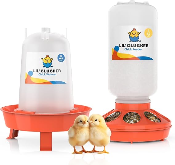 Lil'Clucker 1L Chick Feeder, 1.5L Chicken Waterer - No Leakage Chick Feeder and Waterer Kit, Hanging Baby Chick Waterer, Durable Chicken Water Feeder, Chicken Feeder and Waterer Set, Poultry Waterer