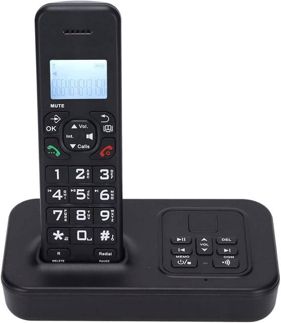 Cordless Phone D1002B‑TAM 1 Handset Expandable Cordless Phone Hands Free Calling Low Radiation Speakerphone Handset with Intercom & Backlit Display/Keypad US