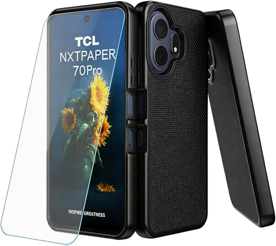 TCL Nxtpaper 70 Pro 5G 用ケース スクリーンプロテクター付き 二層保護 | TCL 70 Pro 電話ケース スリムフィット シリコン 頑丈 コーナー 耐衝撃 ミリタリー グレード デザイン ブラック