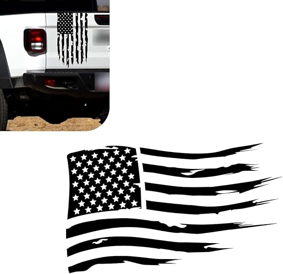 American Flag Tailgate Decal, 11" x 20" Distressed Vinyl Sticker, Self-Adhesive Waterproof Personalized Decal, Universal for Pickup Trucks SUVs (Style 2)