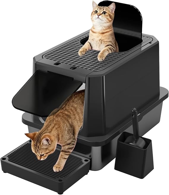 RIZZARI Enclosed Cat Litter Box Stainless, Dual Entry, Flip Top
