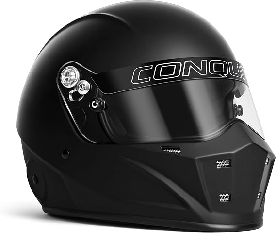 Conquer Snell SA2025承認フルフェイスオートレーシングカーヘルメット-大人|メンズ|レディース|-ブラック/ホワイト/シルバー