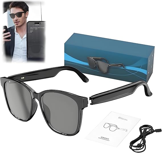 Hy C8 PRO Multifunctional AI Bluetooth Smart Glasses, Hy-C8 Pro Smart Glasses, 2025 New Wireless Headphone Ai Smart Smart for Listening to Music & Calling,Support 75 Languages(Blac