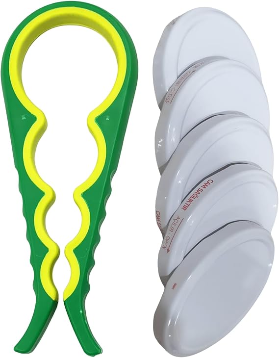Kavanoz Kapağı Açacağı + 5 Adet Kavanoz Kapağı Hediyeli – Ergonomik Kaymaz Tasarım, Konserve ve Kavanoz Açma Aparatı, Mutfak İçin Pratik Yardımcı Set