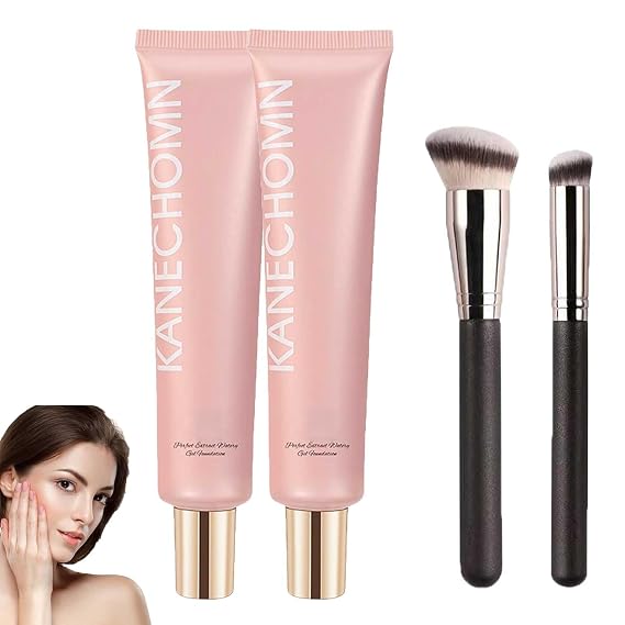Super Coverage Foundation With Buffing Brush, Super Full Coverage Makeup, Full Coverage Foundation And Brush Set, Concealer Full Face Coverage (Ivory)