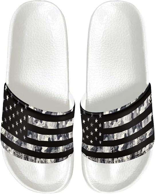 Patriotic Slide Sandals for Men Comfort Non Slip House Slippers Lightweight Summer Spa Shower Shoes White Sole