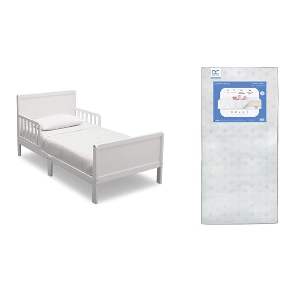 Delta Children Fancy Toddler Bed, Bianca Twinkle Galaxy Dual Sided Recycled Fiber Core Crib and Toddler Mattress (Bundle)