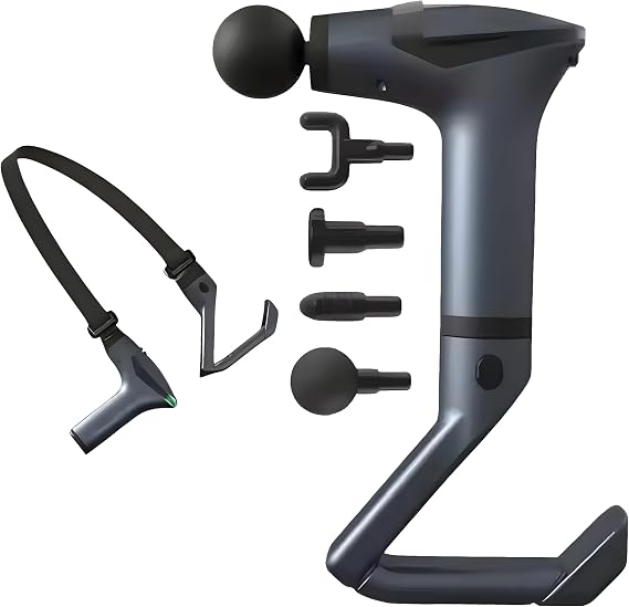 SMAYLING Ergonomik Masaj Tabancası - Uzatma Aparatı & Germe Bandı Dahil | 3200 RPM Derin Doku Masaj Cihazı | 4 Başlıklı, Dijital Göstergeli, 1800mAh Taşınabilir Kas Masaj Aleti