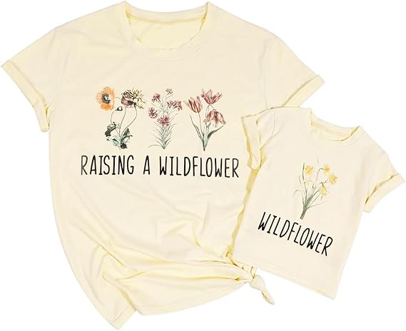 LOTUCY Raising A Wildflower Mommy and Me Shirt Mom Daughter Matching Outfit