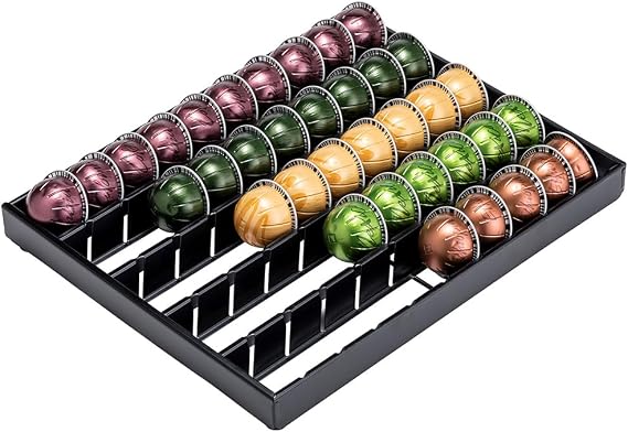 FlagShip Vertuo Pod Holder Drawer Insert for Counter,Nespresso Pod Storage Vertuo Pod Organizer Black Metal(50 Pods Capacity), CD9734