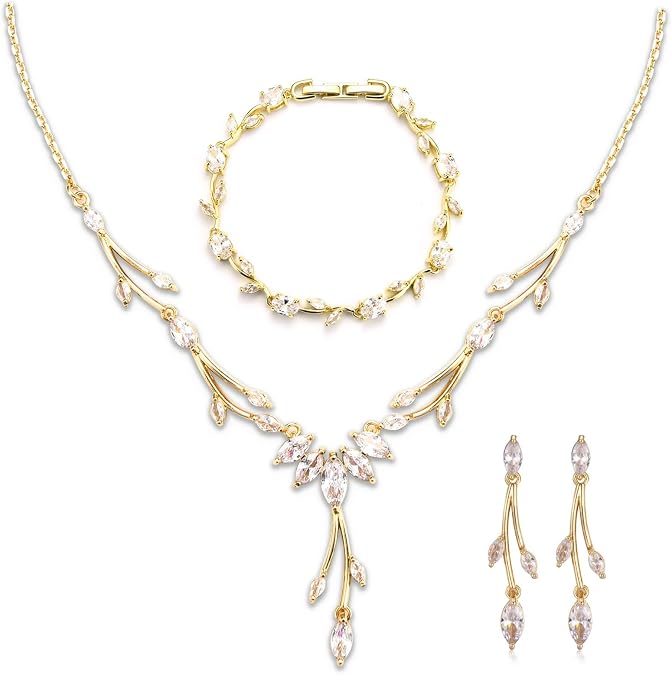 GULICX Jewelry Set for Womens, Rhinestone Necklace and Earrings Bracelet Set, Wedding Party Prom Jewelry Set for Brides Bridesmaid