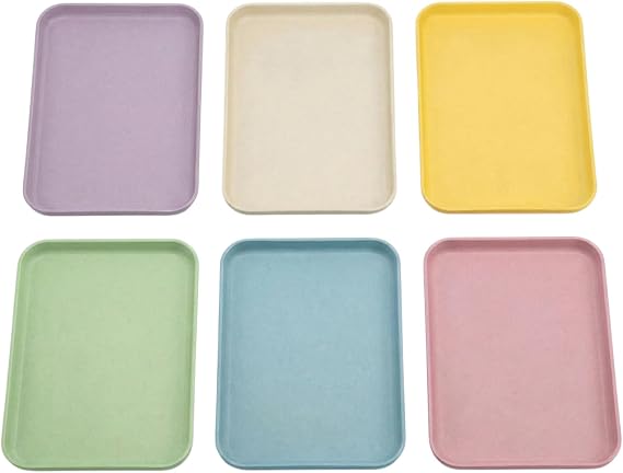 6 Pcs Plastic Trays for Food Serving, 30.5x22cm Non-Slip Serving Trays, Colourful Reusable Dinner Trays for Tea Coffee Snacks Drinks, Kitchen Serving