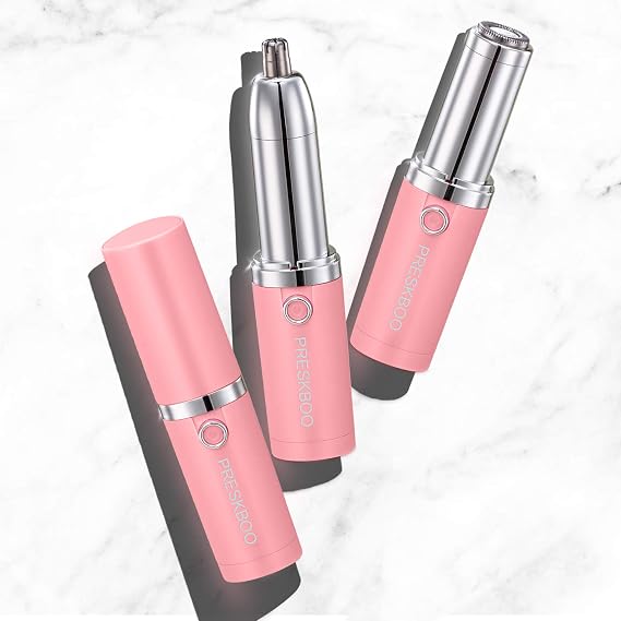 Nose Hair Trimmer for Women 2in1 Facial Hair Removal Trimmers- Waterproof, Portable with Travel Bag- Trims Nose, Ear, Eyebrow,Peach-Fuzz, Lips,Chin Face Hair Remover,pink/uy7c