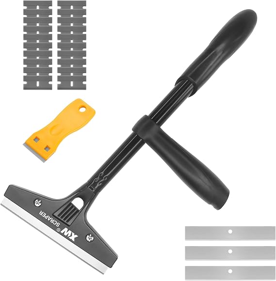 XW 2-pack Heavy Duty Wide Razor Blade Scraper with Push-assist & Plastic Blade Scraper Set with Extra 23 pcs Replacement Blades Included