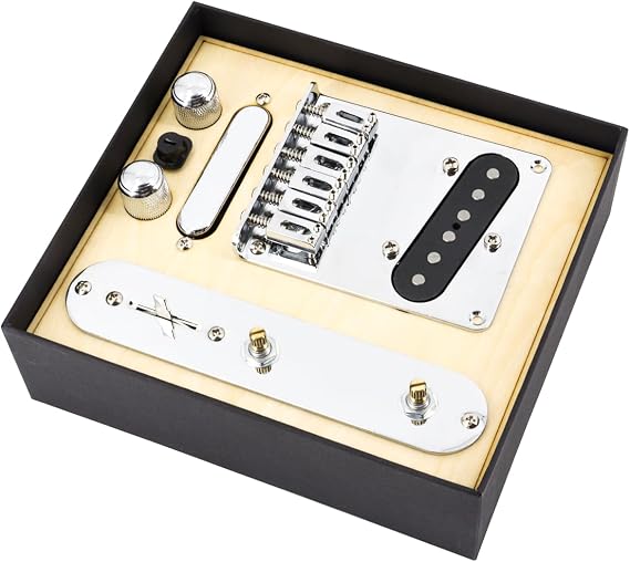 6 Strings Saddle Bridge Plate Prewired 3 Way Switch Control Plate Neck Pickup Set for Squier Telecaster Electric Guitar Replacement Parts Chrome