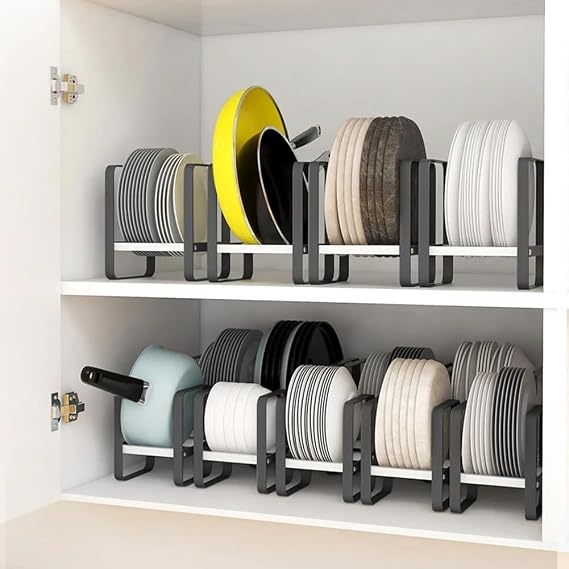 Sturdy Kitchen Storage Rack | Pot Lid and Cooking Plate Soup Spoon Holder | Metal Shelf Organizer | Ideal for Modern Kitchens (L)